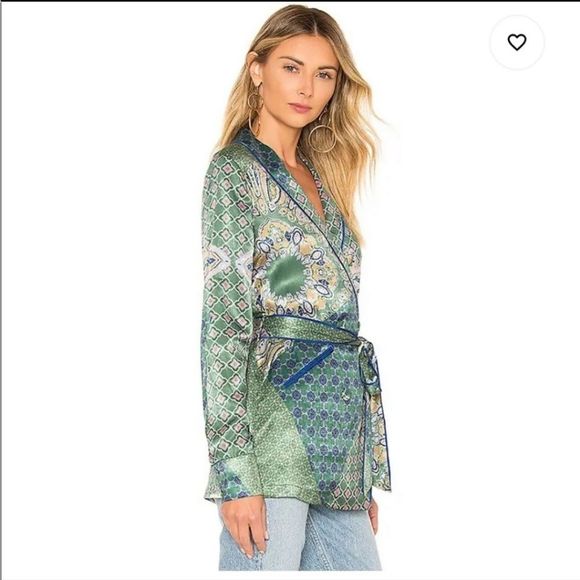 House of Harlow 1960 Green Patterned Wrap Jacket - Picture 2 of 9